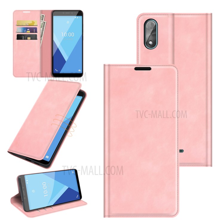 Auto-absorbed Skin Feeling Leather Phone Case for Wiko Y51/Wiko Sunny 5 lite - Pink-6