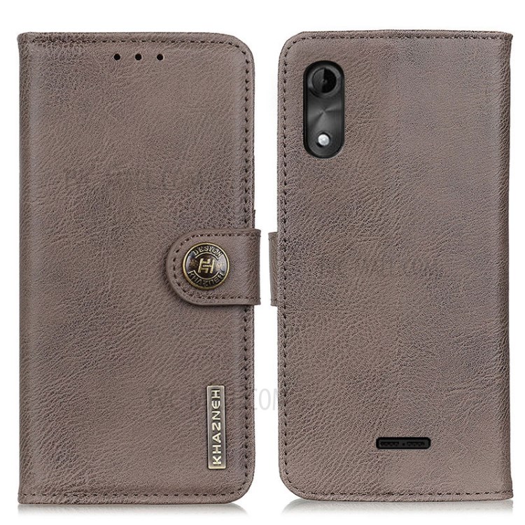 KHAZNEH Magnetic Buckle PU Leather Phone Stand Shell Wallet Case for Wiko Y51 - Khaki-1
