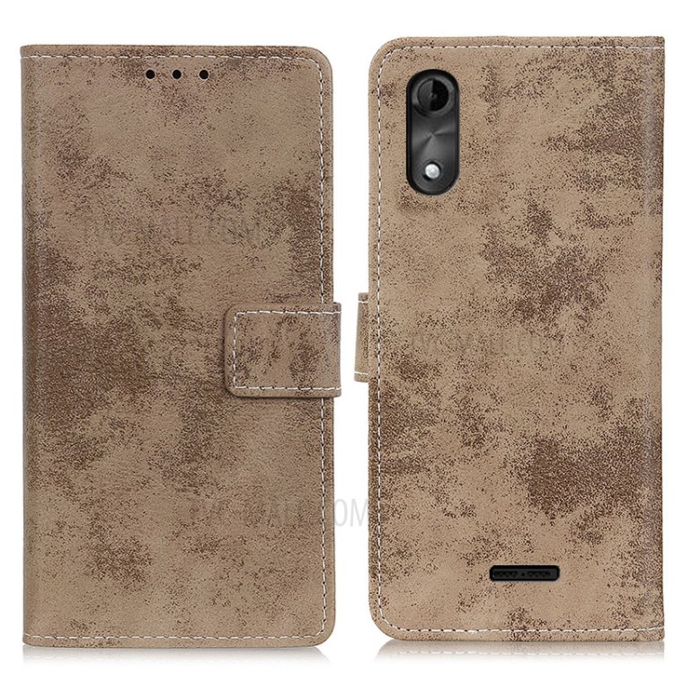 Vintage Style Wallet Leather Stand Shell for Wiko Y51 - Khaki-1
