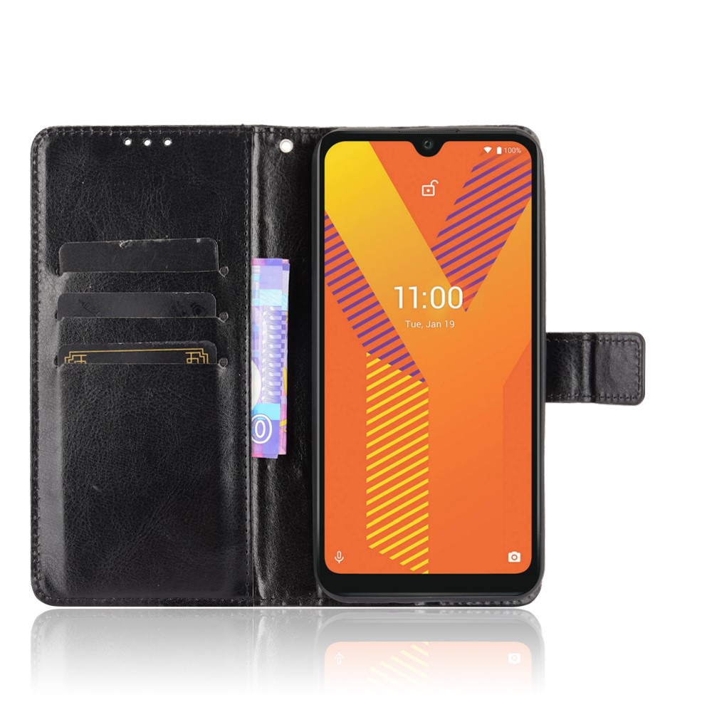 Crazy Horse Texture PU Leather Wallet Stand Phone Case Protector Cover for Wiko Y62 - Black-5