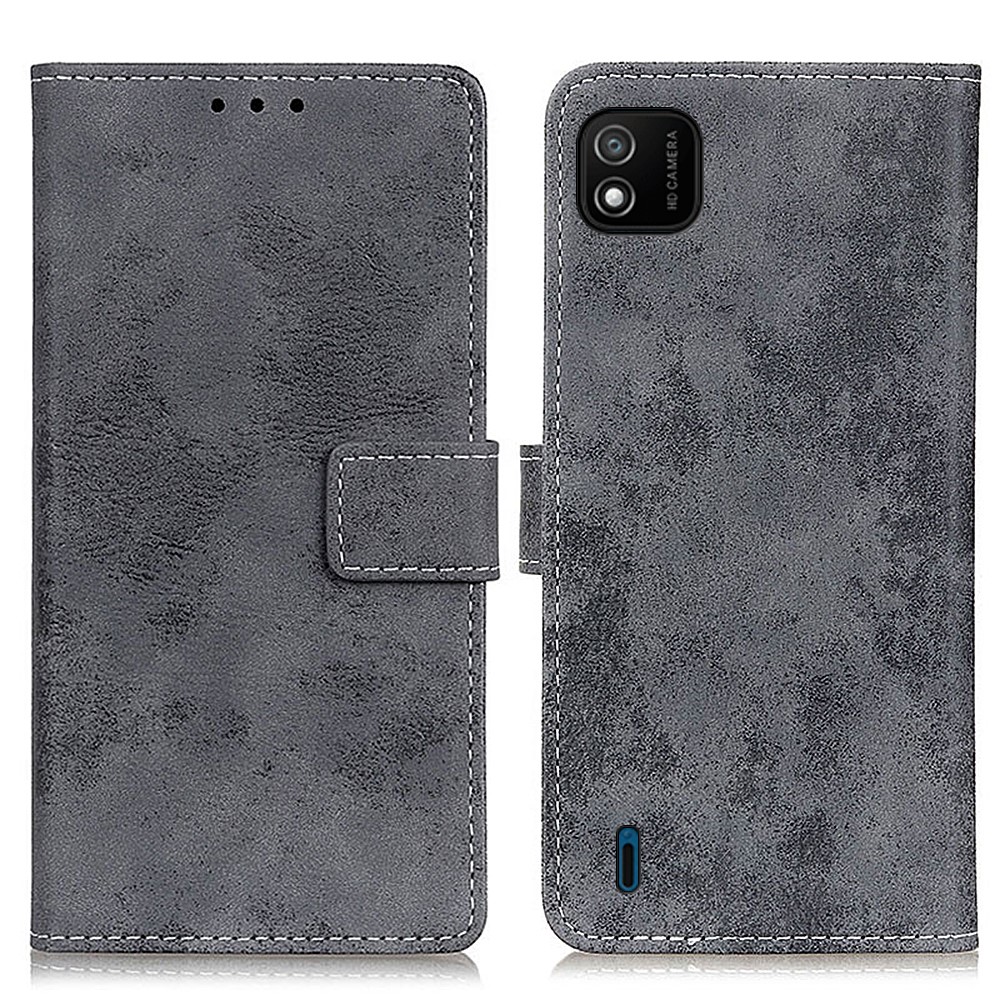 Vintage Style Leather Wallet Stand Protective Cover for WIKO Y62 - Grey-1