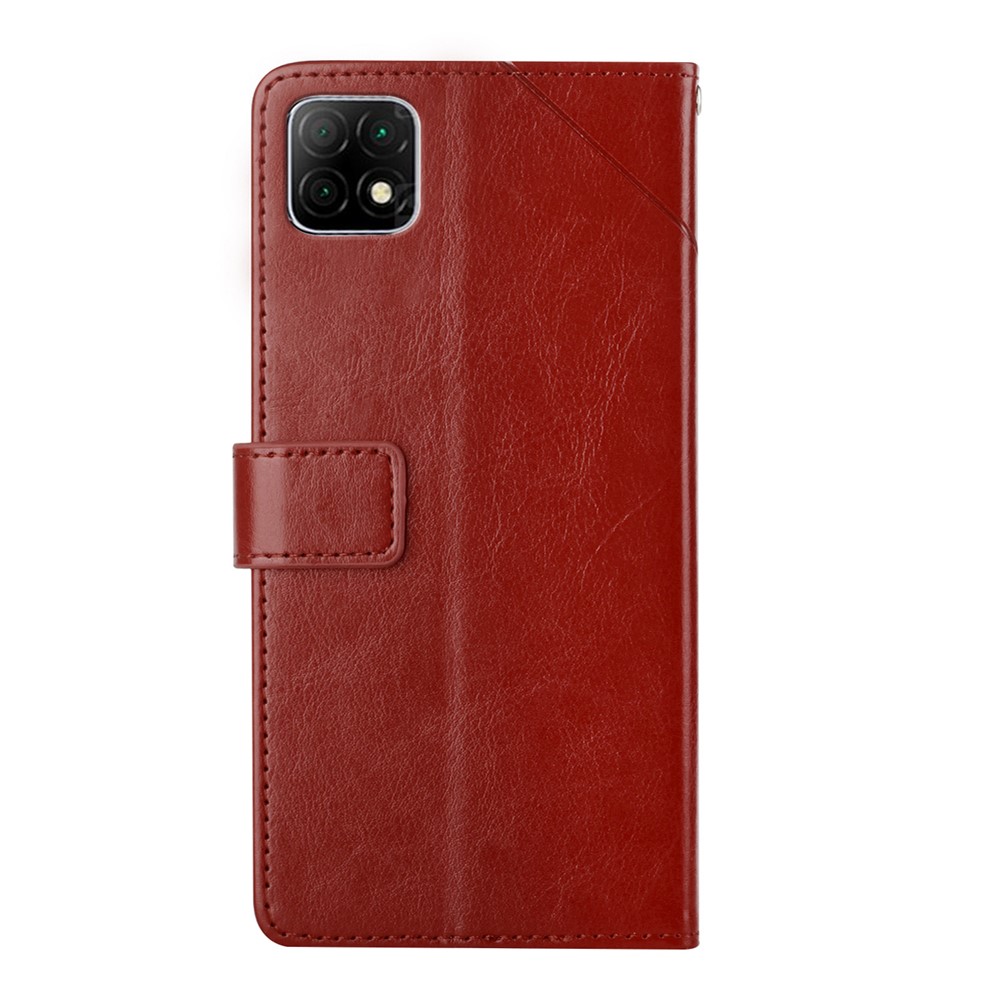 Y-shaped Lines Imprinted Handy Strap PU Leather + TPU Phone Protector Shell Magnetic Closure Stand Wallet Case for Wiko T3 - Brown-3