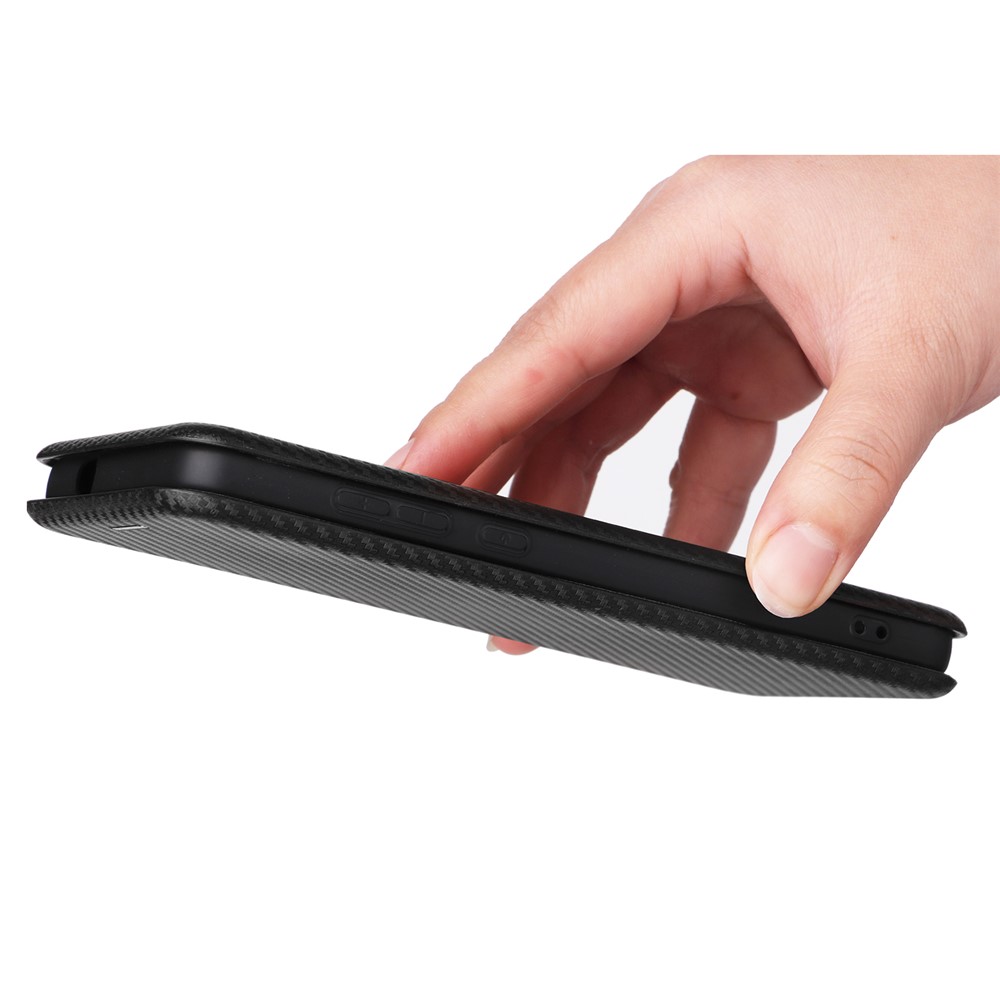 For Wiko Y82 Carbon Fiber Texture Phone Case PU Leather Magnetic Absorption Book Stand Cover with Card Slot - Black-10