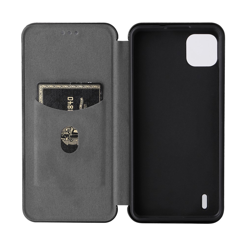 For Wiko Y82 Carbon Fiber Texture Phone Case PU Leather Magnetic Absorption Book Stand Cover with Card Slot - Black-2