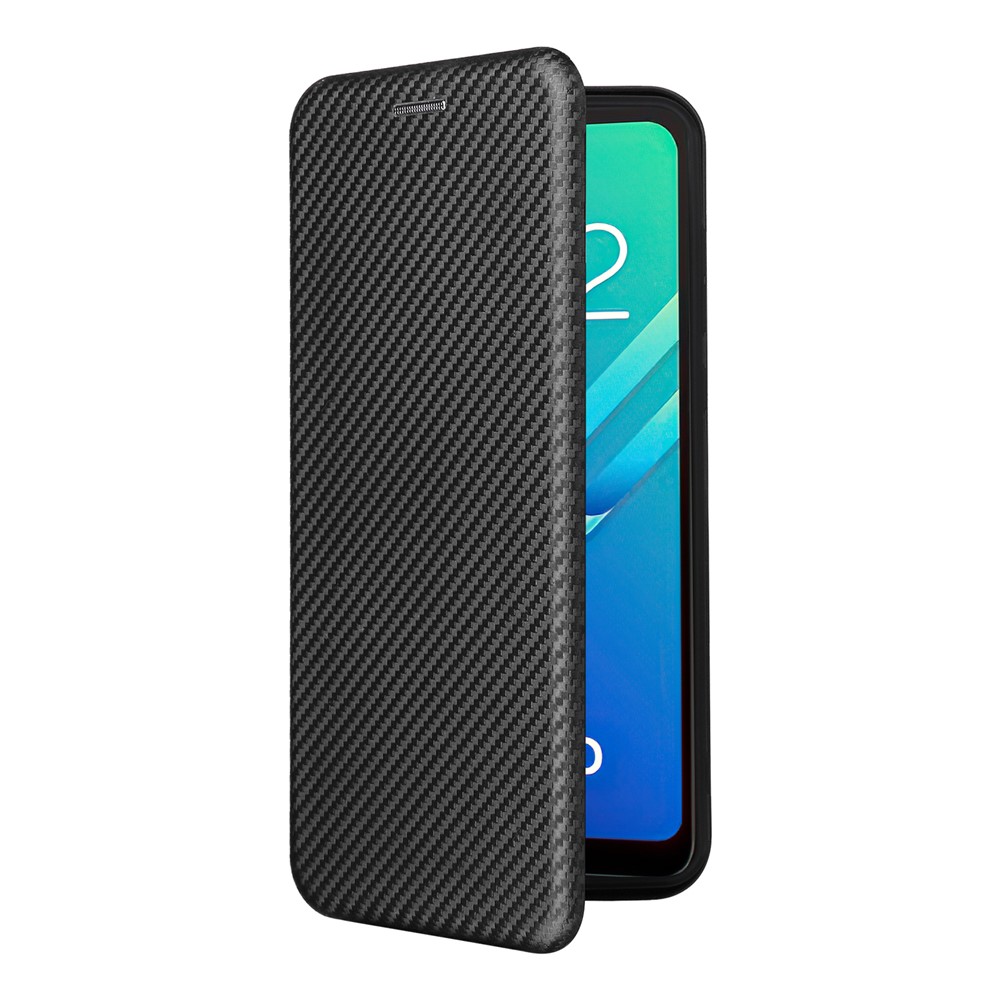For Wiko Y82 Carbon Fiber Texture Phone Case PU Leather Magnetic Absorption Book Stand Cover with Card Slot - Black-6