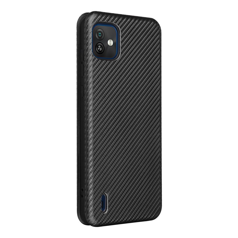 For Wiko Y82 Carbon Fiber Texture Phone Case PU Leather Magnetic Absorption Book Stand Cover with Card Slot - Black-7
