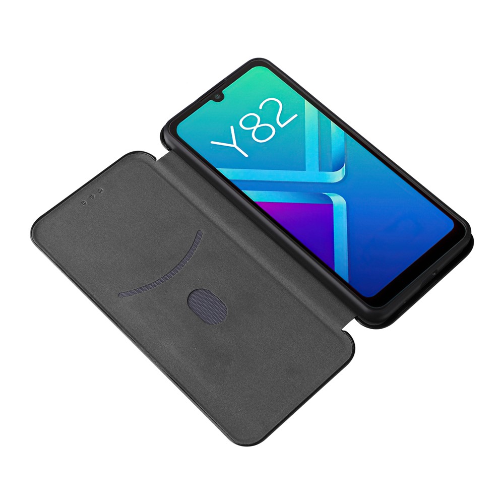 For Wiko Y82 Carbon Fiber Texture Phone Case PU Leather Magnetic Absorption Book Stand Cover with Card Slot - Black-8