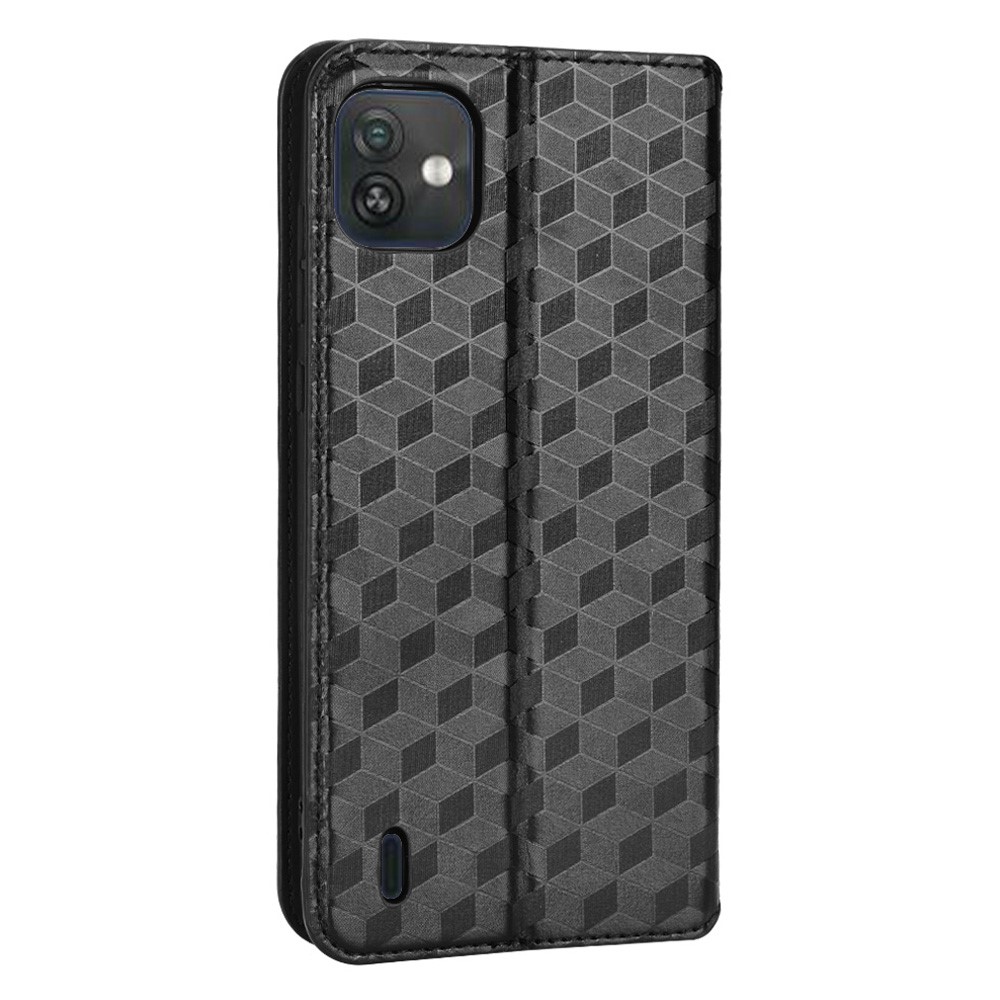 For Wiko Y82 Rhombus Imprinted Auto-absorbed Magnetic Leather Wallet Phone Case Protective Cover with Stand - Black-3