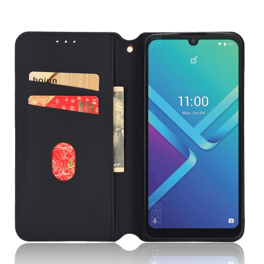 For Wiko Y82 Rhombus Imprinted Auto-absorbed Magnetic Leather Wallet Phone Case Protective Cover with Stand - Black-4