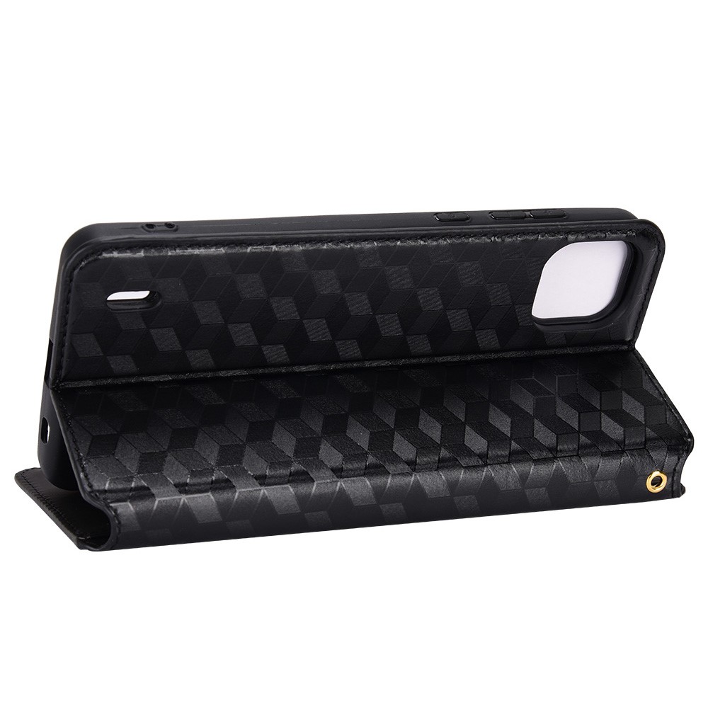 For Wiko Y82 Rhombus Imprinted Auto-absorbed Magnetic Leather Wallet Phone Case Protective Cover with Stand - Black-5