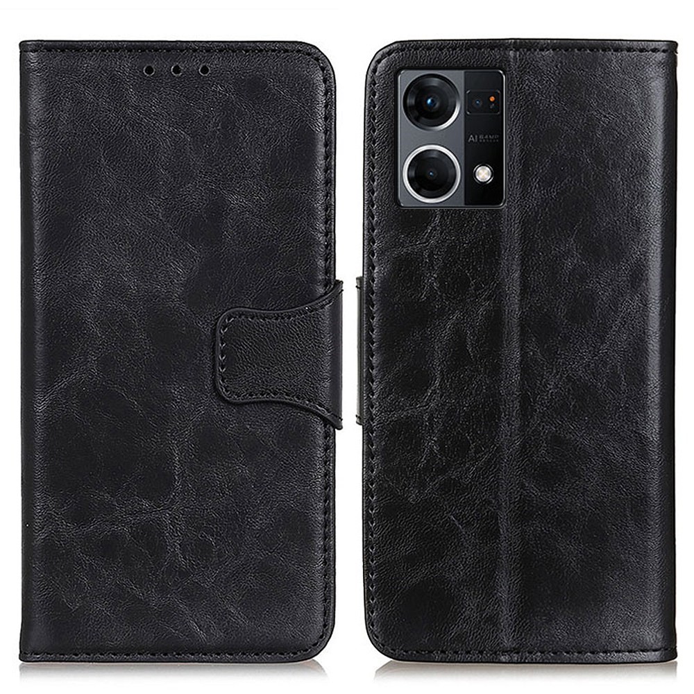 For Oppo Reno7 4G/F21 Pro 4G Crazy Horse Texture Wallet Case Split Leather TPU Inner Shell Stand Flip Folio Phone Cover - Black-1