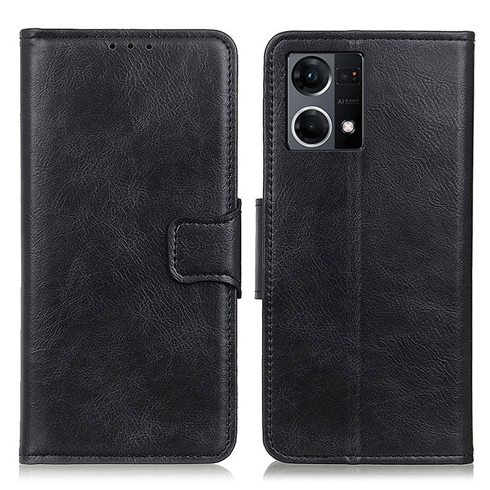 For Oppo Reno7 4G/F21 Pro 4G Stand PU Leather Flip Folio Case Crazy Horse Texture Soft TPU Shockproof Protective Wallet Phone Cover - Black-1