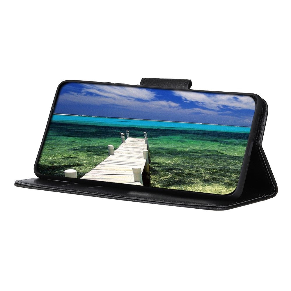For Oppo Reno7 4G/F21 Pro 4G Stand PU Leather Flip Folio Case Crazy Horse Texture Soft TPU Shockproof Protective Wallet Phone Cover - Black-2