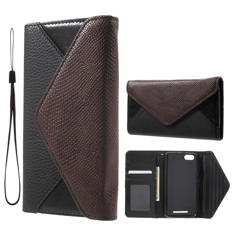 Litchi Texture Leather Wallet Sand Case for Wiko Lenny 3 with Wrist Strap - Brown / Black-1