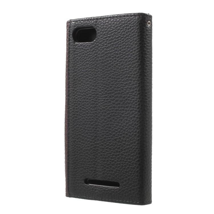 Litchi Texture Leather Wallet Sand Case for Wiko Lenny 3 with Wrist Strap - Brown / Black-2