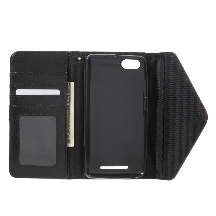 Litchi Texture Leather Wallet Sand Case for Wiko Lenny 3 with Wrist Strap - Brown / Black-4