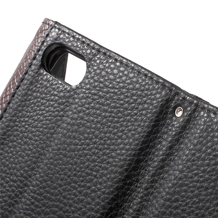 Litchi Texture Leather Wallet Sand Case for Wiko Lenny 3 with Wrist Strap - Brown / Black-6