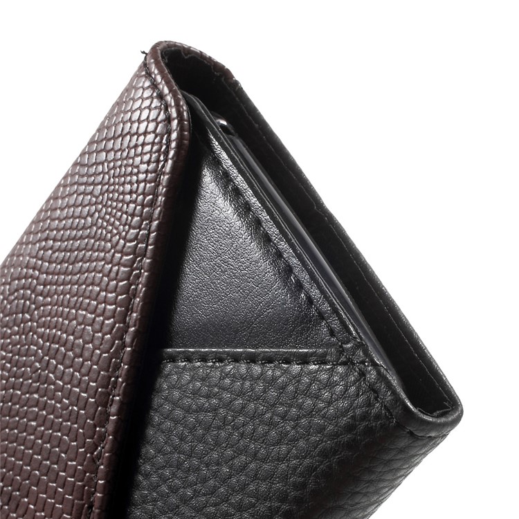 Litchi Texture Leather Wallet Sand Case for Wiko Lenny 3 with Wrist Strap - Brown / Black-8