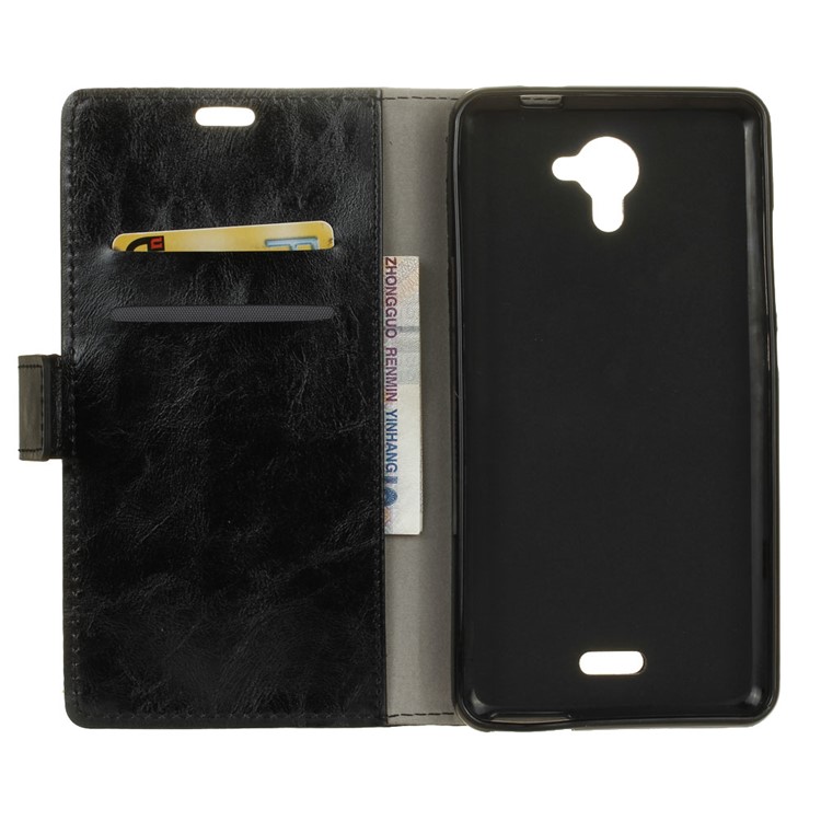 Crazy Horse Leather Wallet Case for Wiko U Feel Fab - Black-3