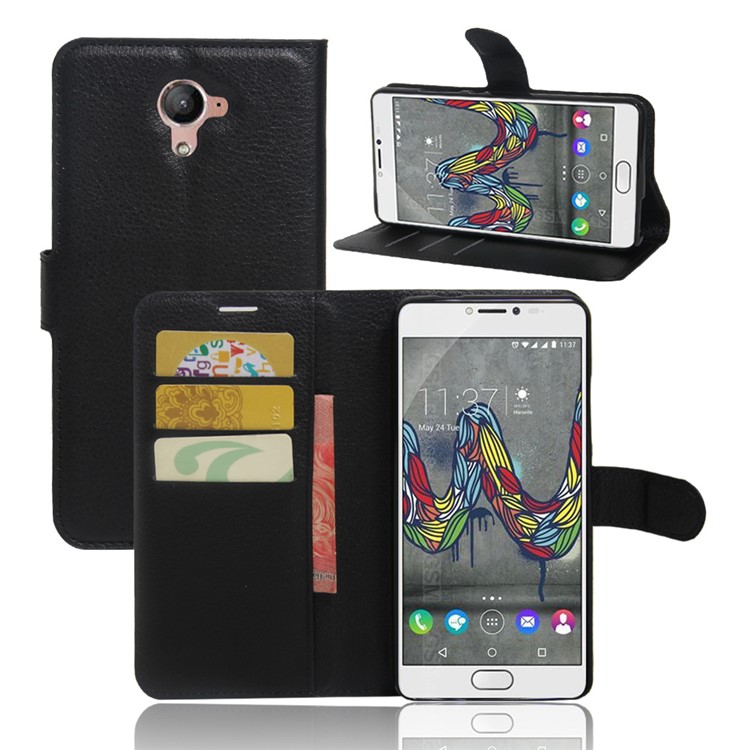 Lychee Skin Wallet Leather Stand Case for Wiko U Feel Fab - Black-1