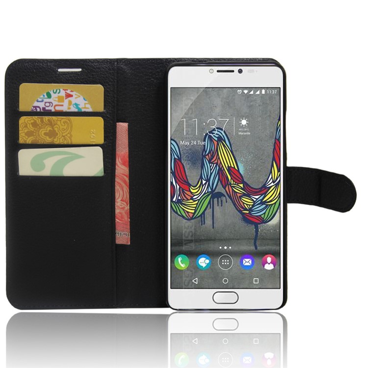 Lychee Skin Wallet Leather Stand Case for Wiko U Feel Fab - Black-5