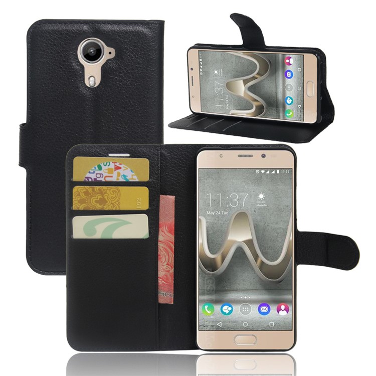 Litchi Skin Leather Wallet Case for Wiko U Feel Prime - Black-1