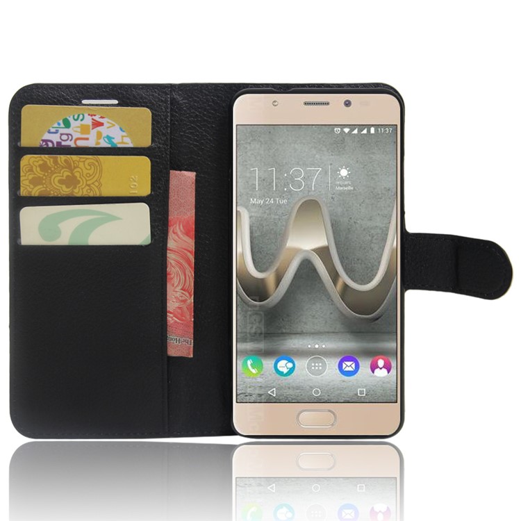 Litchi Skin Leather Wallet Case for Wiko U Feel Prime - Black-5