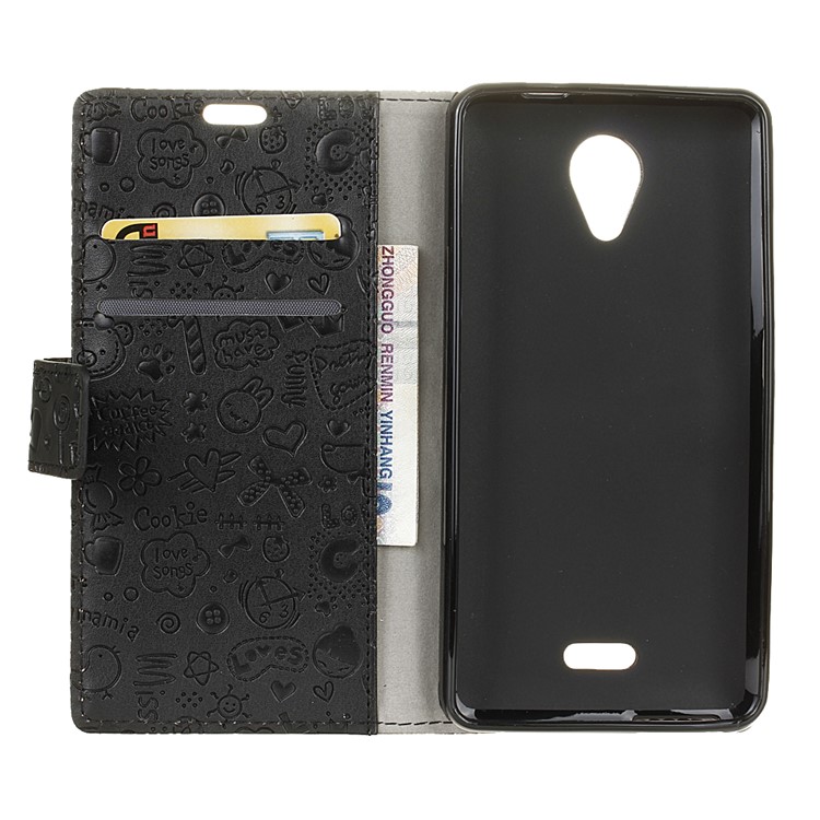 Cartoon Graffiti Leather Wallet Mobile Cover for Wiko Freddy - Black-3