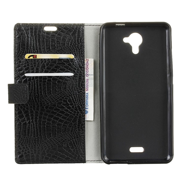 Crocodile Wallet Stand Leather Phone Case for Wiko U Feel Fab - Black-4