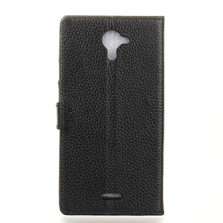 Litchi Texture Genuine Leather Wallet Phone Case for Wiko U Feel Fab - Black-2
