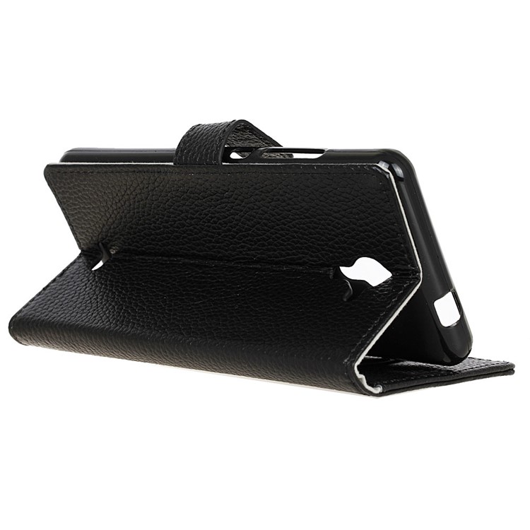 Litchi Texture Genuine Leather Wallet Phone Case for Wiko U Feel Fab - Black-6
