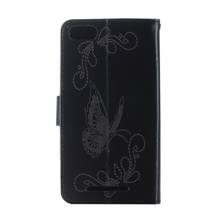 Laser Carving Butterfly Leather Stand Case with Card Slots for Wiko Lenny 3 - Black-2