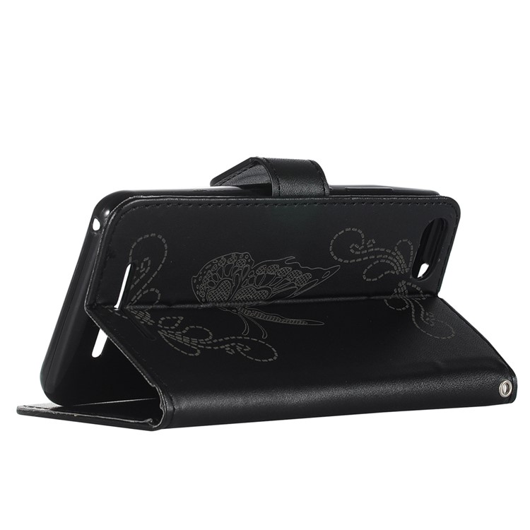Laser Carving Butterfly Leather Stand Case with Card Slots for Wiko Lenny 3 - Black-3