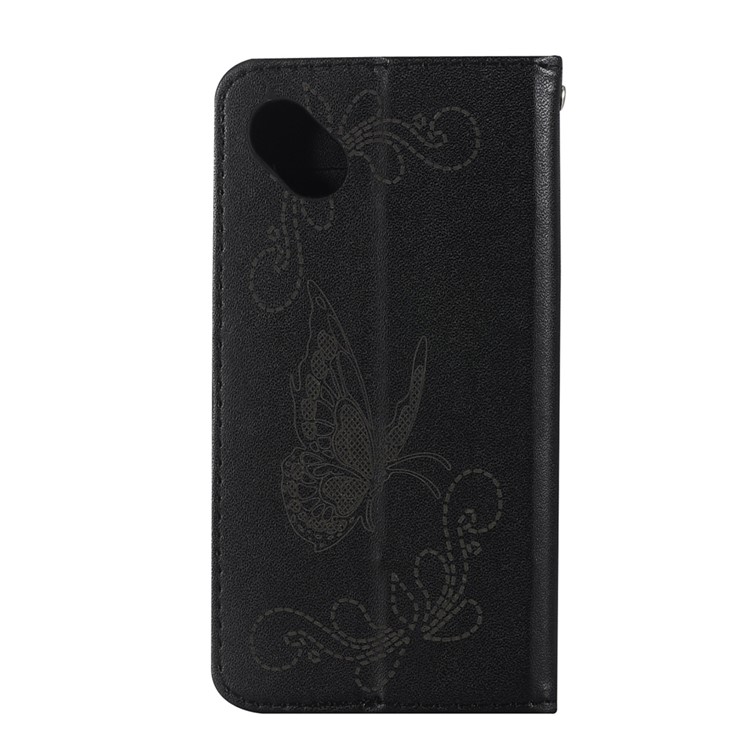 For Wiko Sunny Laser Carving Butterfly Wallet Stand Leather Case Cover - Black-1