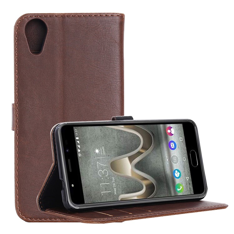 Vintage Flip Stand Leather Wallet Phone Case for Wiko U Feel Go - Coffee-1