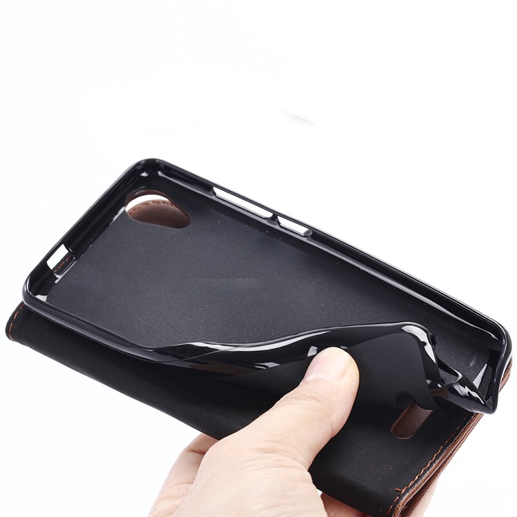 Vintage Flip Stand Leather Wallet Phone Case for Wiko U Feel Go - Coffee-12