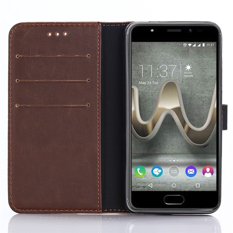 Vintage Flip Stand Leather Wallet Phone Case for Wiko U Feel Go - Coffee-4