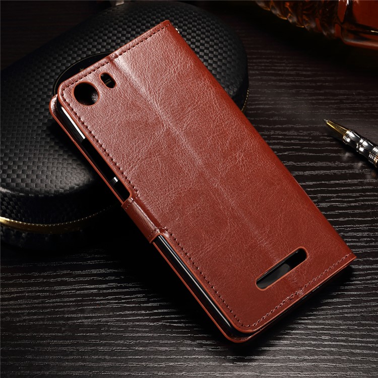 Crazy Horse Photo Slot Wallet Leather Case for Wiko Lenny2 - Brown-2