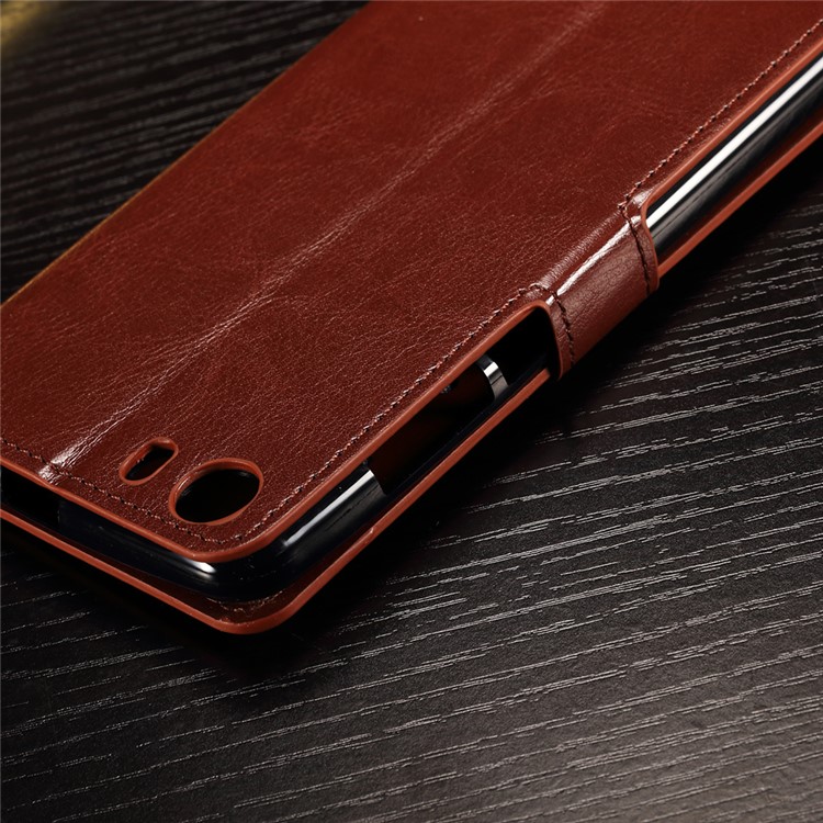 Crazy Horse Photo Slot Wallet Leather Case for Wiko Lenny2 - Brown-5