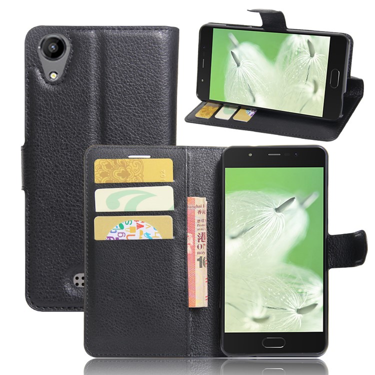 Litchi Skin Leather Wallet Case for Wiko U Feel Go - Black-1
