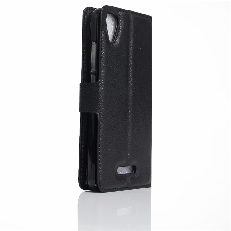 Litchi Skin Leather Wallet Case for Wiko U Feel Go - Black-3