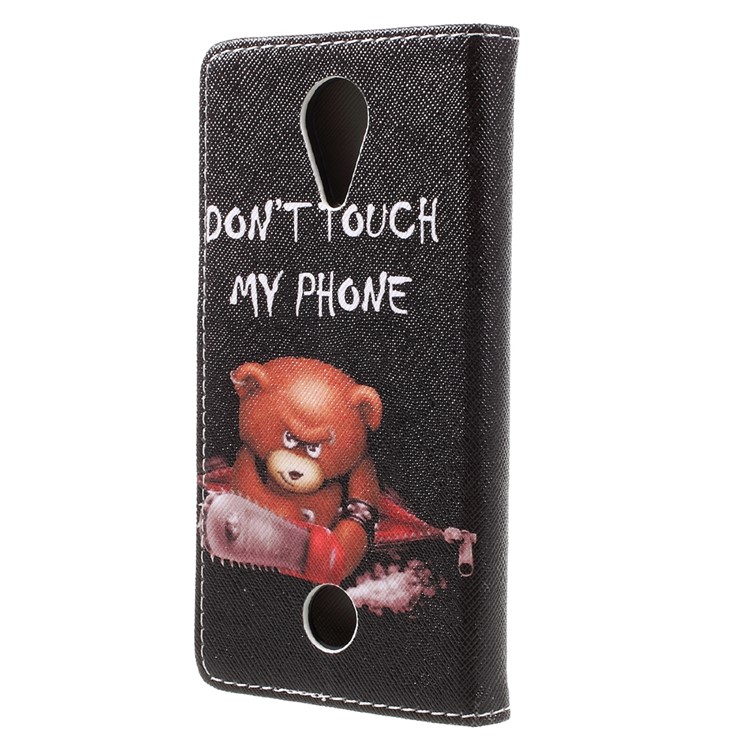 Pattern Printing Leather Wallet Mobile Casing for Wiko Tommy - Warning Words and Cool Bear-2