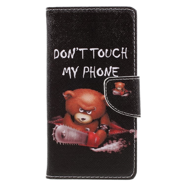 Pattern Printing Leather Wallet Mobile Casing for Wiko Tommy - Warning Words and Cool Bear-3