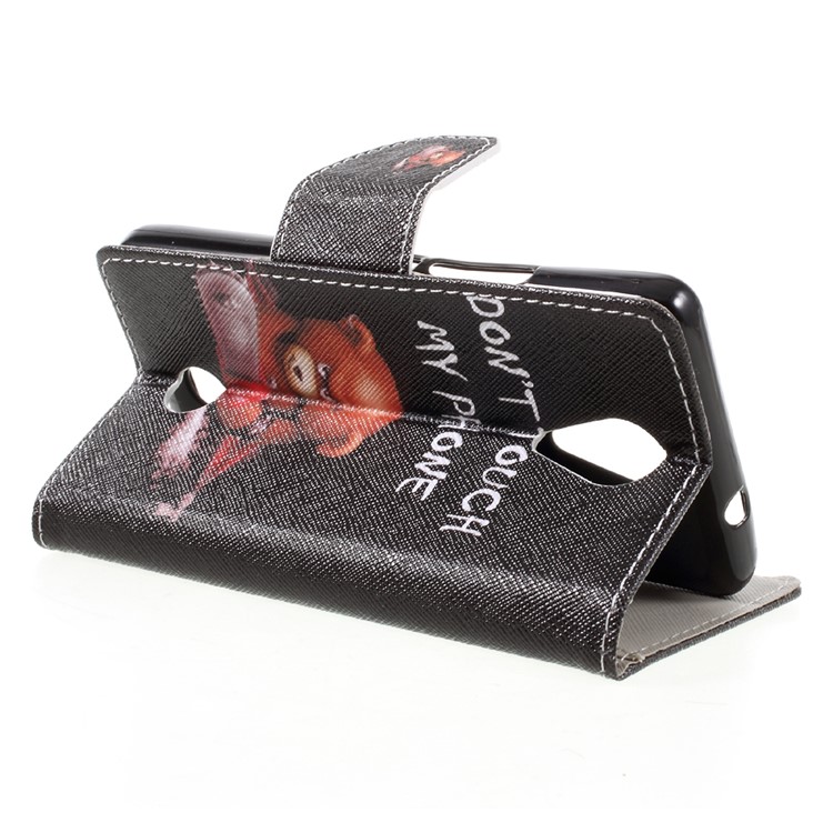 Pattern Printing Leather Wallet Mobile Casing for Wiko Tommy - Warning Words and Cool Bear-5