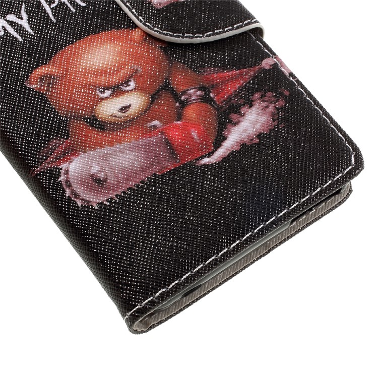 Pattern Printing Leather Wallet Mobile Casing for Wiko Tommy - Warning Words and Cool Bear-7