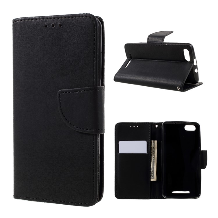 Stone Grain Flip PU Leather Wallet Stand Case with Strap for Wiko Lenny 3 - Black-1