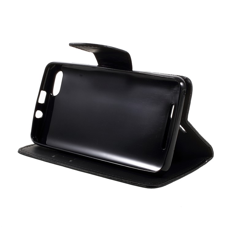 Stone Grain Flip PU Leather Wallet Stand Case with Strap for Wiko Lenny 3 - Black-5
