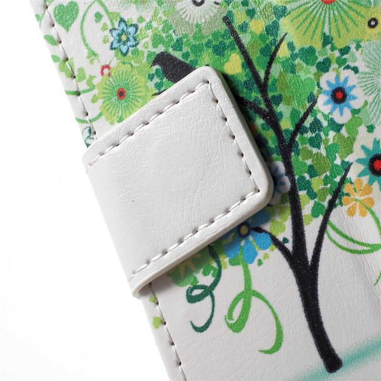 Patterned Wallet Stand Leather Mobile Phone Case for Wiko Upulse - Green Flowers Tree Birdcage-7