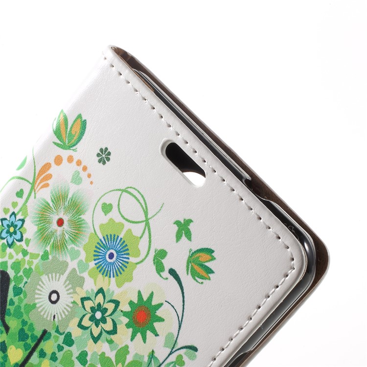 Patterned Wallet Stand Leather Mobile Phone Case for Wiko Upulse - Green Flowers Tree Birdcage-8