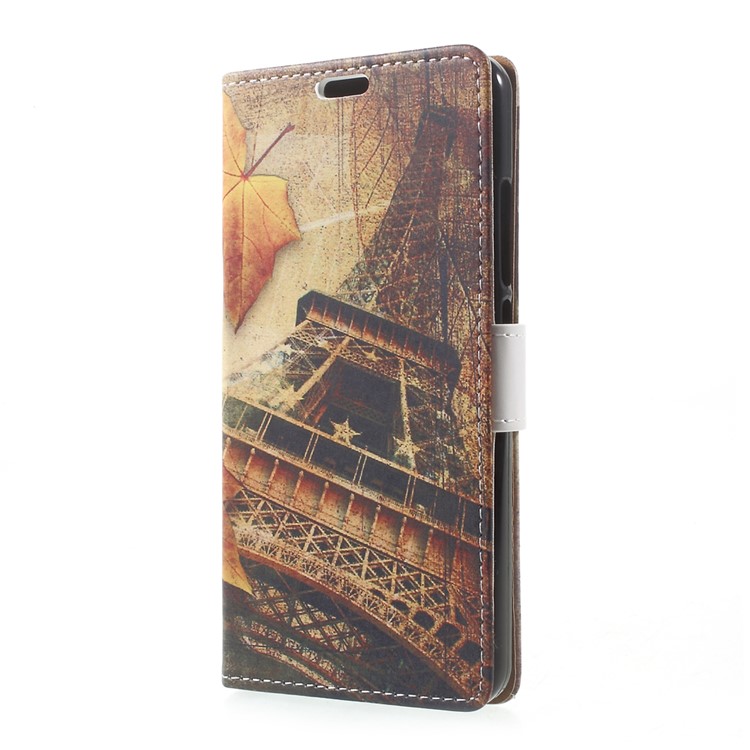 For Wiko Upulse Patterned Wallet Stand Flip Leather Mobile Phone Case for Wiko Upulse - Eiffel Tower and Maple Leaves-2